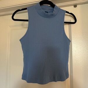 Blue Ribbed Sleeveless Top